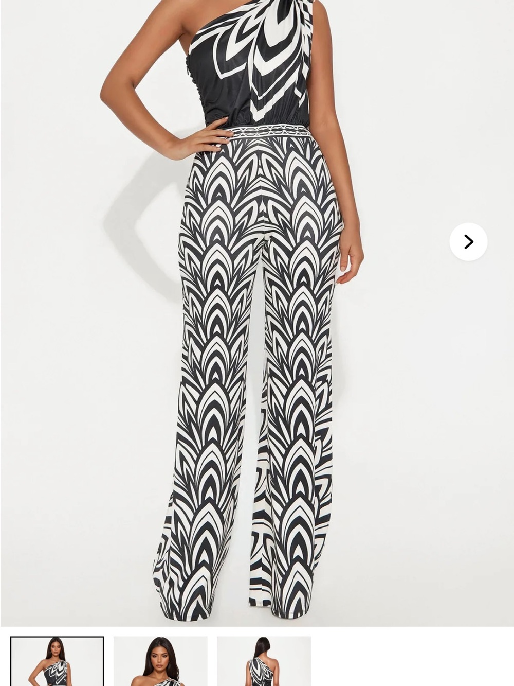 Fashion Nova Black & White One-Shoulder Wide-Leg Jumpsuit